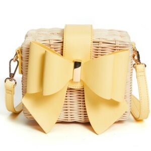 Elegant Yellow Bow Wicker Crossbody Bag